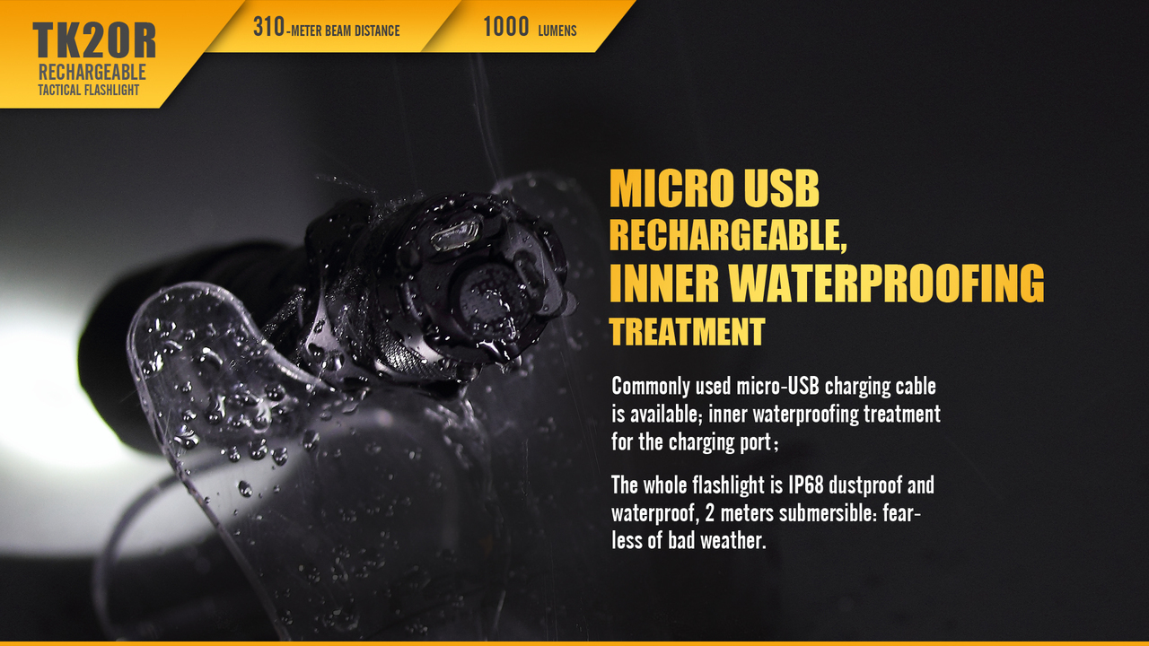 Fenix TK02R Rechargeable LED Flashlight - Waterproof to IPX68