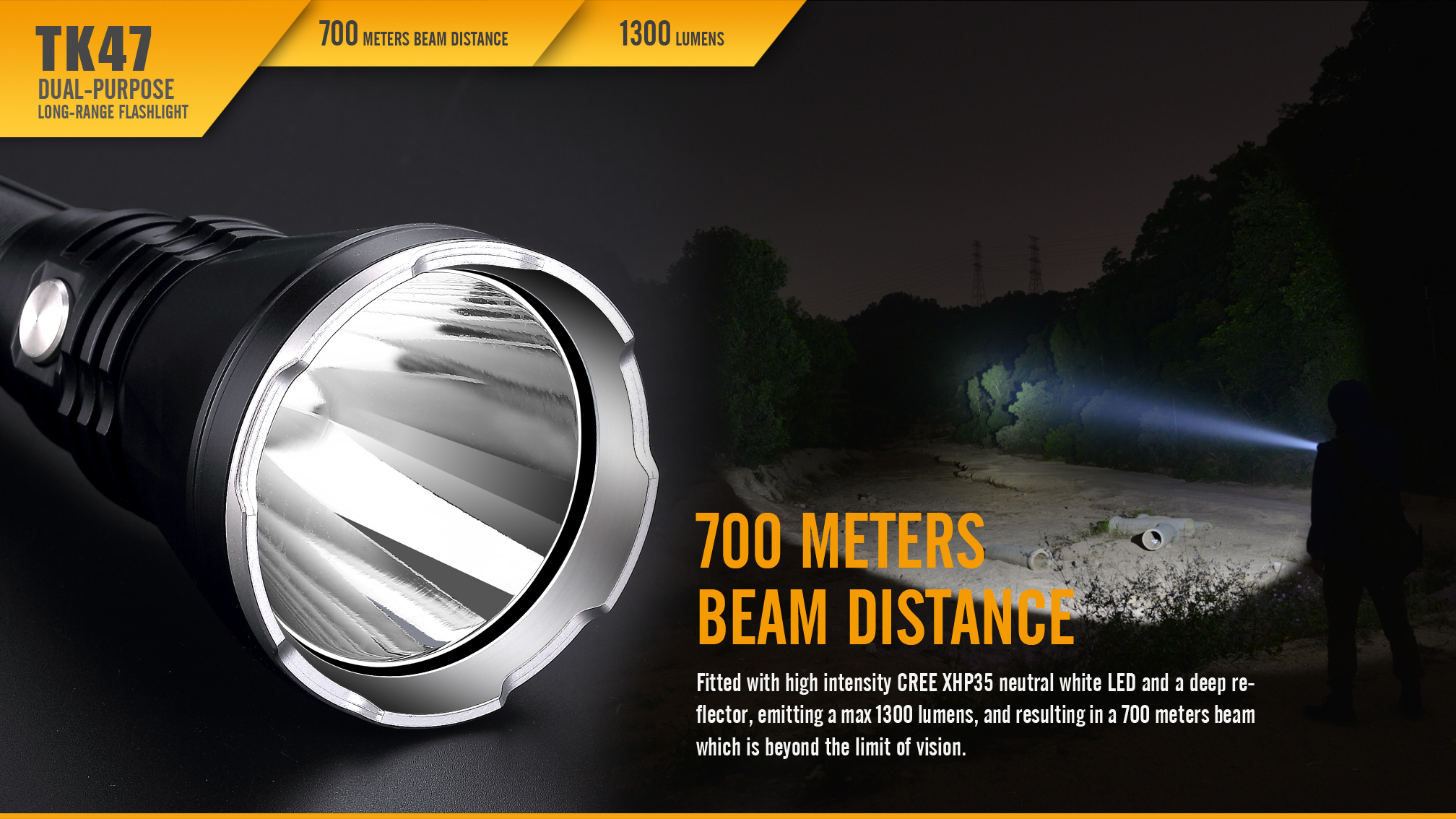 Fenix TK47 Dual-Purpose LED Flashlight Beam Distance