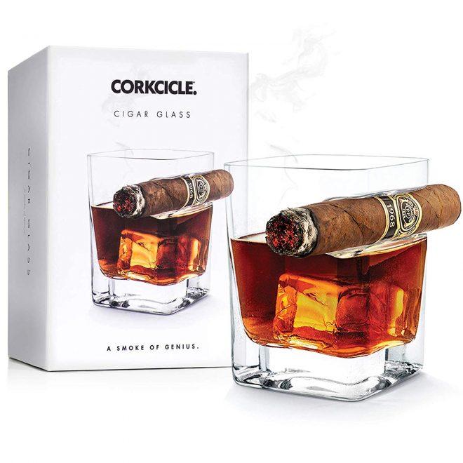 Corkcicle Cigar Glass: A Whiskey Glass with a Cigar Holder Built In